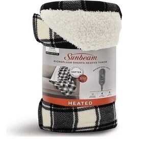 New Microplush Sherpa Electric Heated Throw Blanket, Black and White Plaid HM02